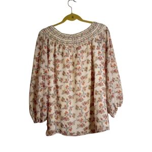 Max Studio Floral Peasant Boho Lined Pullover Blouse NWT $118 Large White Multi